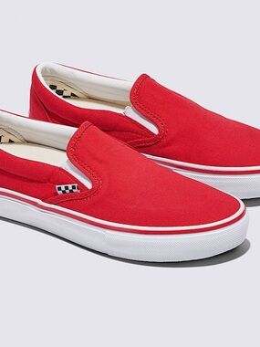 Vans custom non embroidered Red Canvas Classic Slip-On Loafers